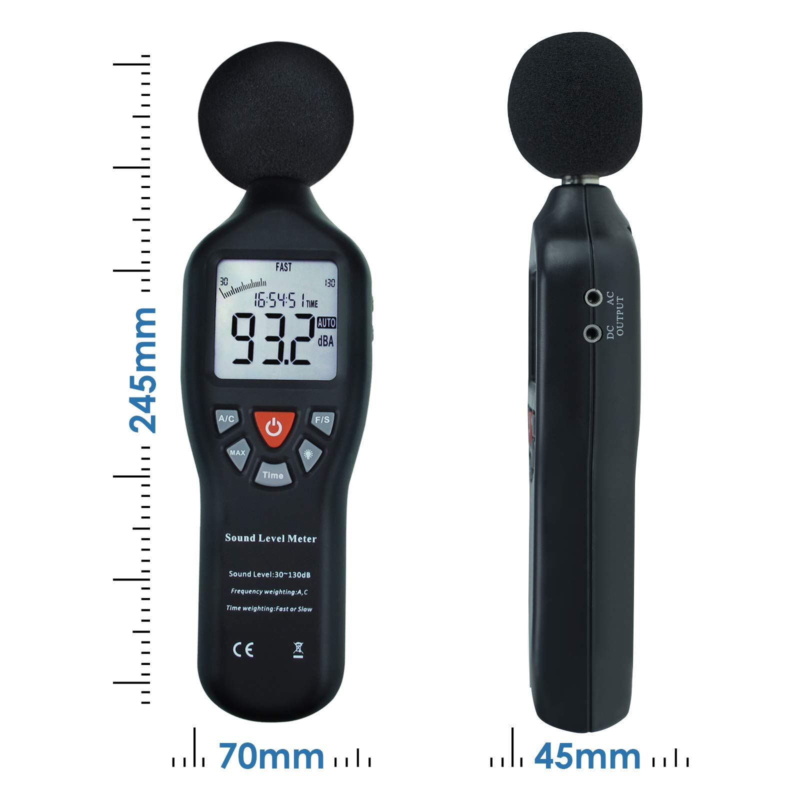 Digitaler Schallpegelmesser mit Stativmontage Rücklichtanzeige Hochgenauigkeitsmessung 30dB-130dB Kompaktgerät Geräusche aus Industriemaschinen, Umweltmessungen.