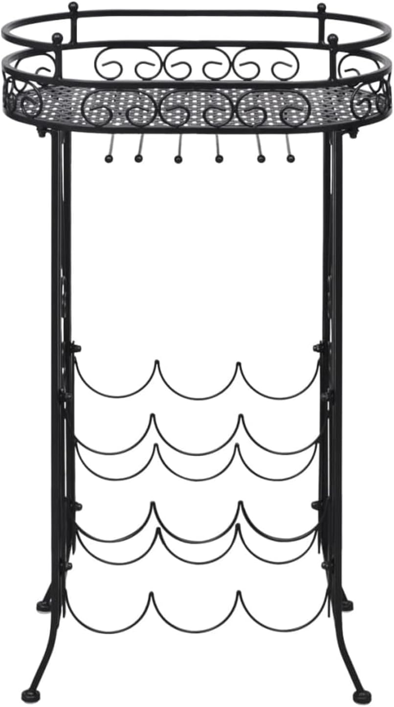 9本のボトル用グラスホルダー付きワインラック、金属製、自立式ワイン