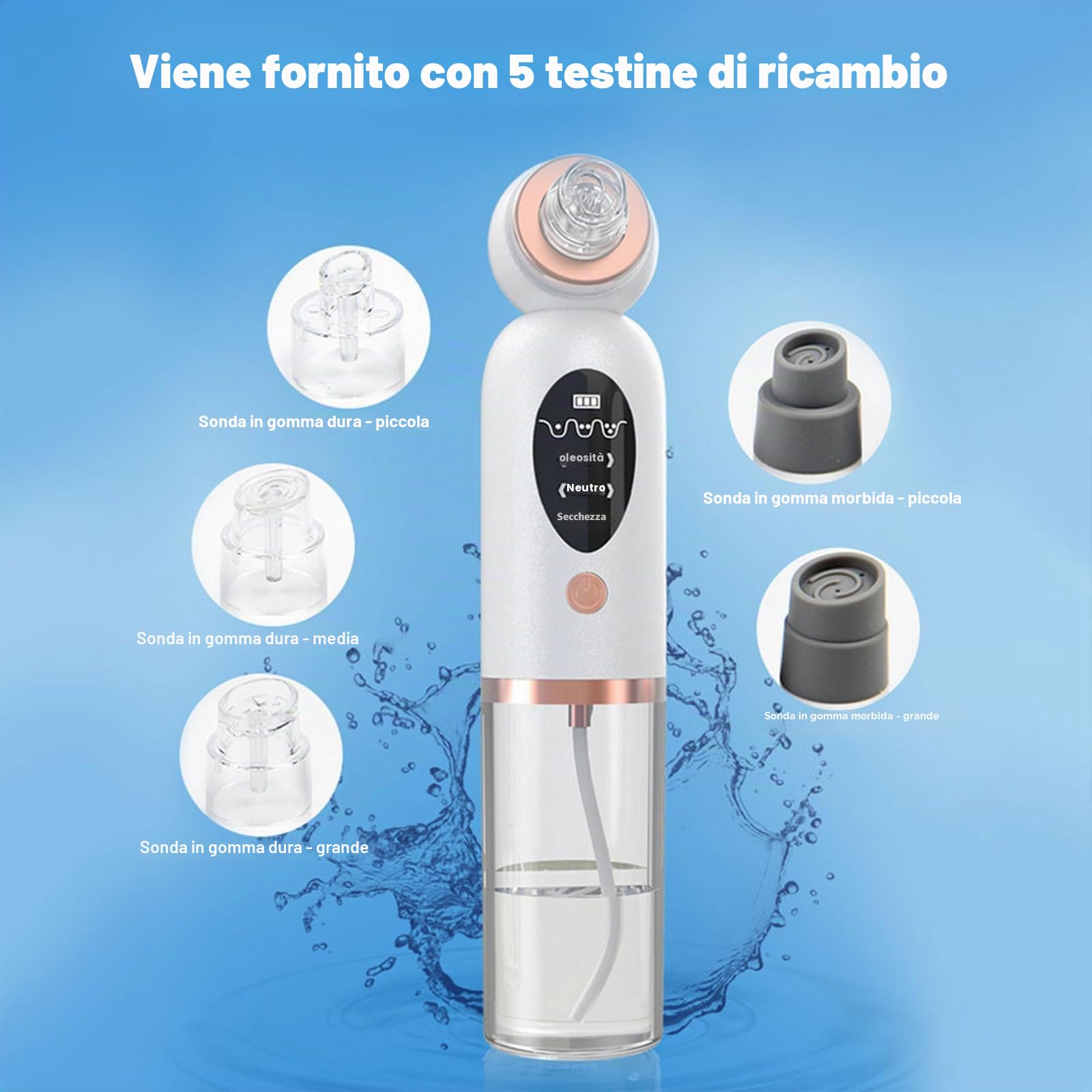 Aspiratore Punti Neri Professionale, Blackhead Remover Vacuum, Pulitore per i punti neri con 6 testine di aspirazione sostituibili per brufoli sottovuoto per la pulizia del viso, acne