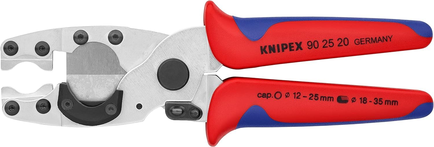 KNIPEX Coupe-​tubes pour tubes PER et multicouche et gaines de protection sur carte LS chromée avec poignées multimatières 210 mm, 90 25 20 SB