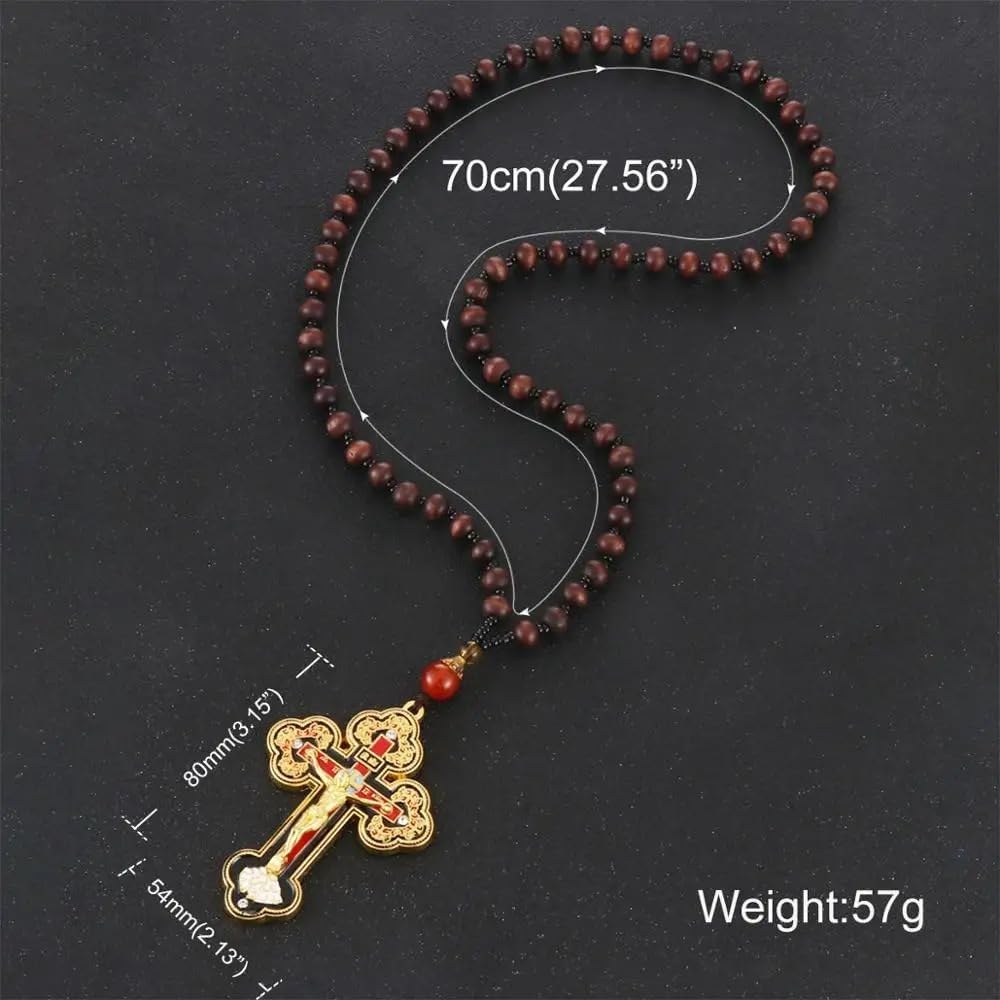 18K Yellow Gold Orthodox Prayer Rope Necklace, Crucifix Jesus Cross Pendant Necklace, Wooden Rosary Beaded Chain Necklace for Men Women Christian Religious Prayer Jewelry Bracelet anglican prayer beads, greek worry beads chotki komboskini - Image 5