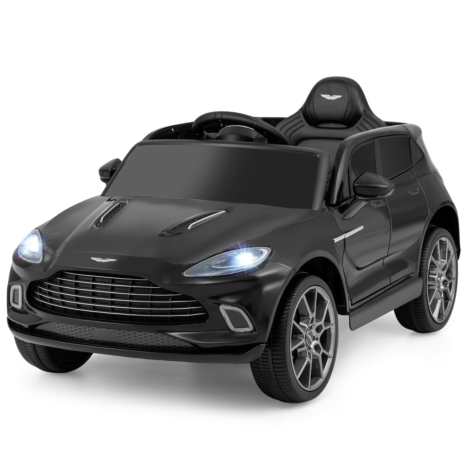 COSTWAY 12V Electric Kids Ride On Car, Licensed Aston Martin DBX Vehicle with Remote Control, LED Lights, Music, Bluetooth, USB, Battery Powered Ride on Toy Gift for Boys Girls (Black)