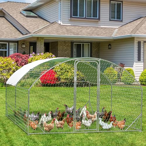 CuisinSmart Large Metal Chicken Coop, Dome Chicken Coop with Upgrade Tri-Supporting, Chicken Run with Waterproof and Anti-UV Cover, Large Chicken Coop for Outdoor Duck Rabbit (13.1\'L x 9.8\'W x 6.5\'H)