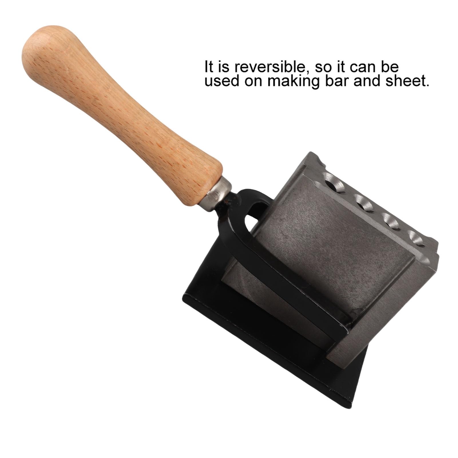 Moule à lingots réversible pour bijoux - Moule en fer pour la fonte d'or et d'argent - 4 diamètres de barres (4 mm, 5 mm, 6 mm, 8 mm) - Poignée en bois ergonomique et conception détachable