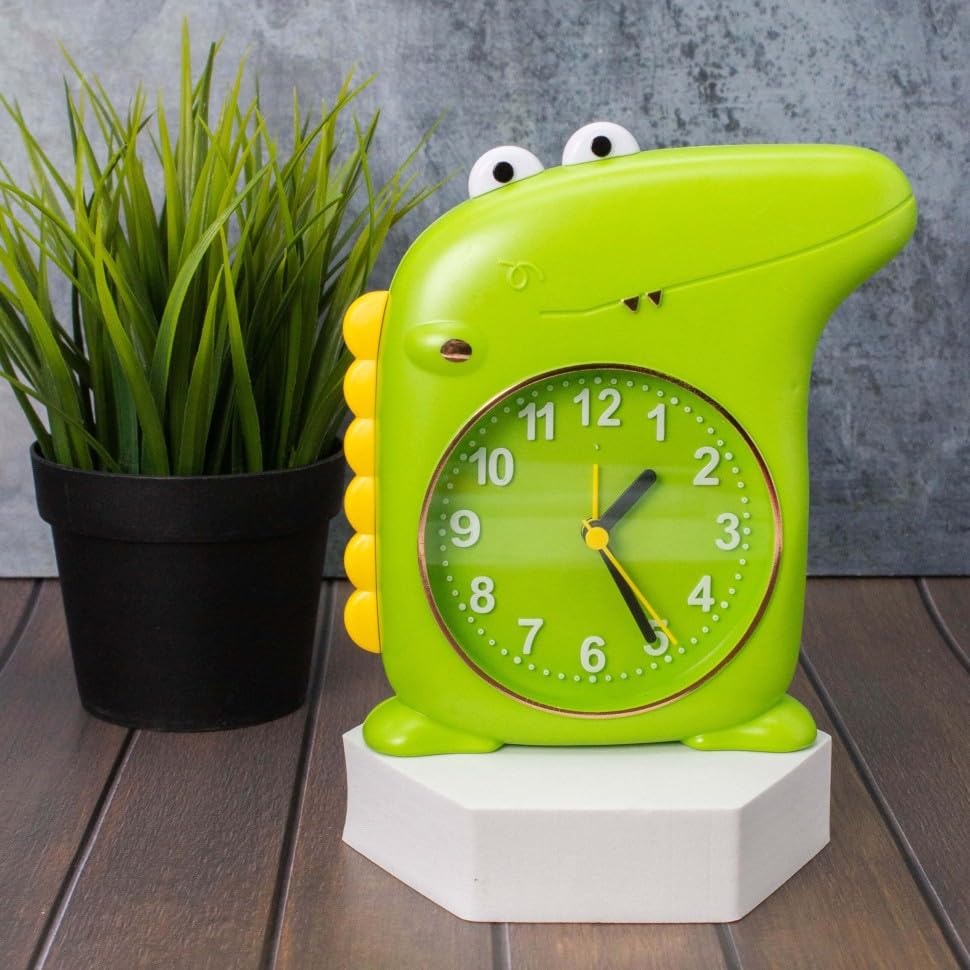 LIGHTER HOUSE� Cutest Crocodile Table Alarm Clock with Pen Stand for Kids Room Study Table Clock - Mix Colour 1