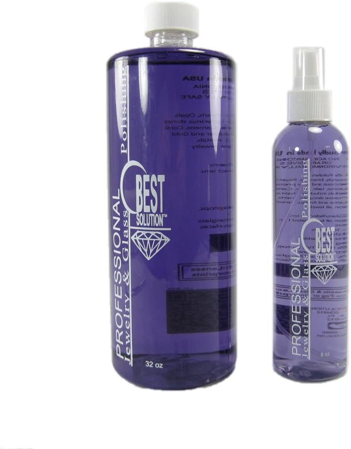 Best Solution Silver Gold Diamonds Costume Jewelry Cleaner 32oz Bottle with 8oz Spray Bottle