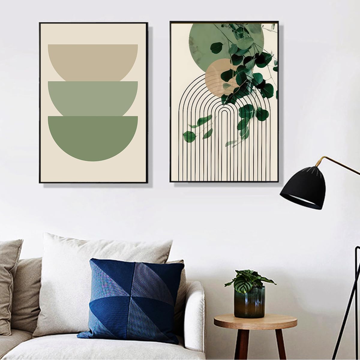 KXHHYB Cuadro geométrico moderno, imágenes estéticas de plantas verdes, modernos cuadros de pared para sala de estar y dormitorio, decoración de pared sin marco (C, 60 x 90 cm*3)