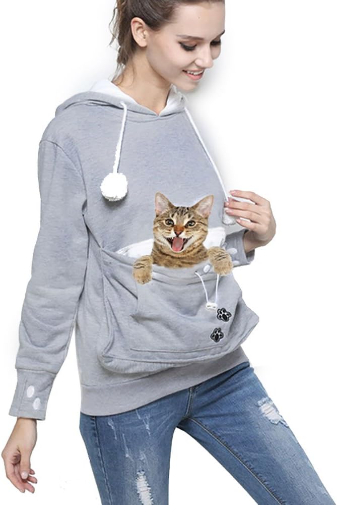 Womens Pet Carrier Shirts Kitten Puppy Holder Animal Pouch Hood Sweatshirt