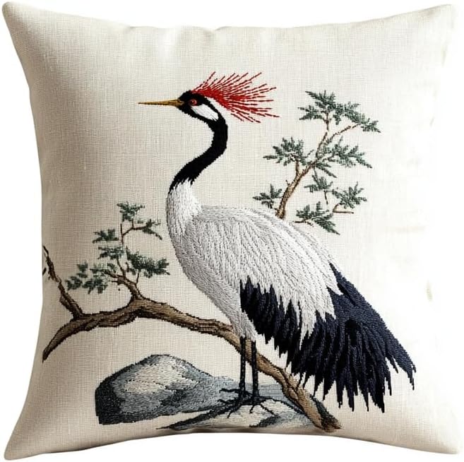 XDEGHUANGSS 中国風クレーンハンドメイドラッチフック枕カバーキット