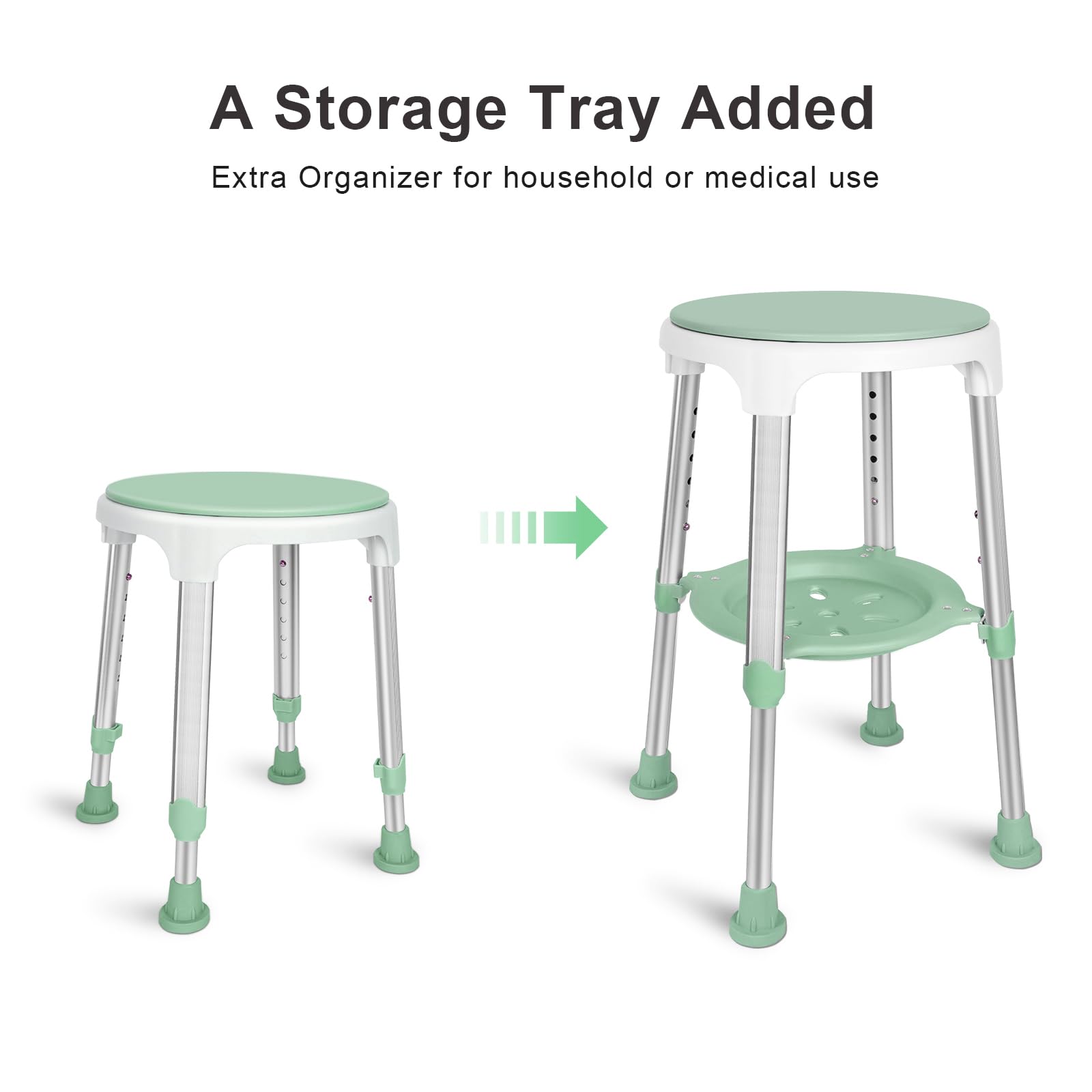 Silla de Ducha para Ducha Interior, Taburete Giratorio elegible para FSA/HSA, 350 Libras, Silla de bañera Ajustable y Taburete de baño con Bandeja de Almacenamiento para Personas Mayores,