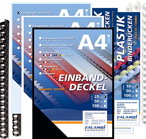 Zubehörset Plastikbindegerät-155 Teile - Binderücken, Deckelfolien, Einbanddeckel Cover