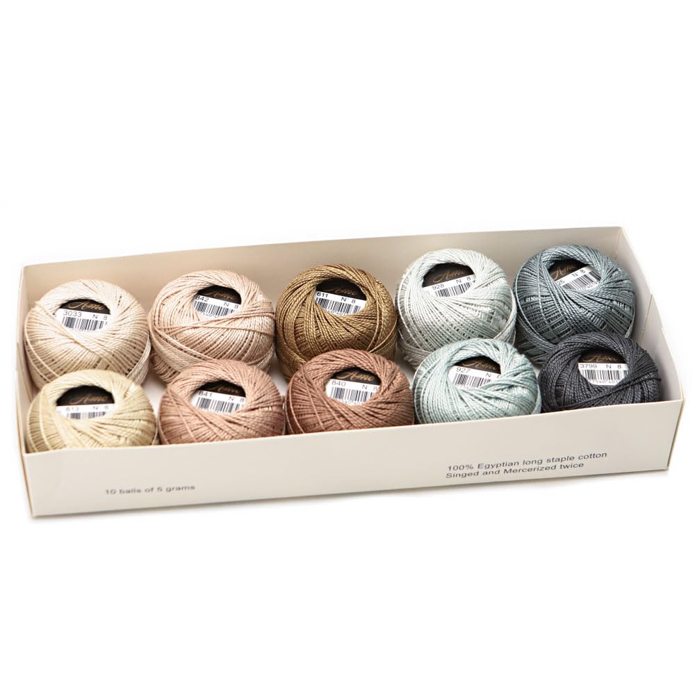 AMOHilos Size 8 Double Mercerized Egyptian Long Staple Cotton Pearl Thread Ball 5 Grams Rainbow Color Embroidery Thread 10 Colors per Box for Crochet Hardanger Cross Stitch Hand Embroidery (Set K)
