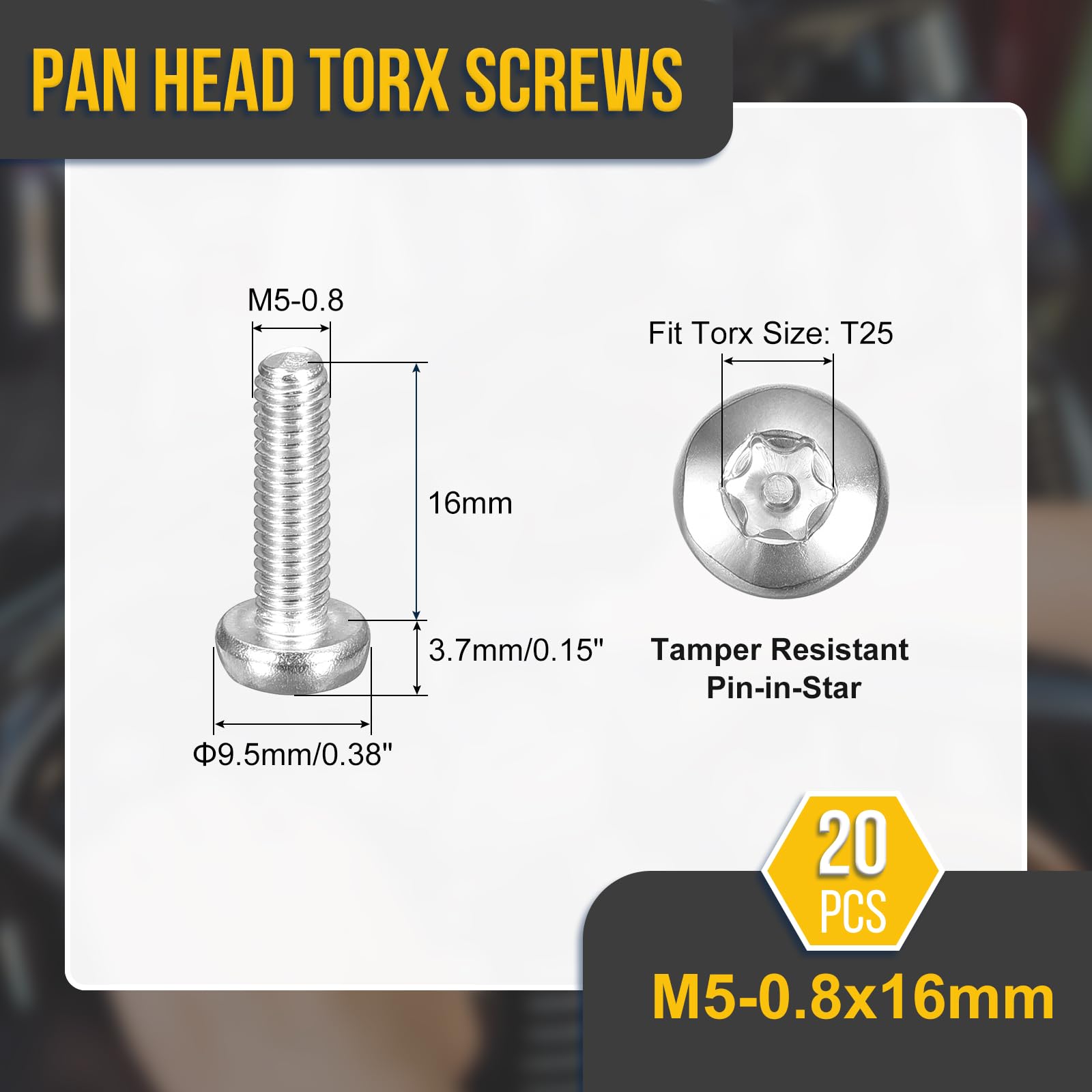 DTGN M5x16mm Pan Head Torx Security Screw, 20Pack, Good for Machinery - Image 2