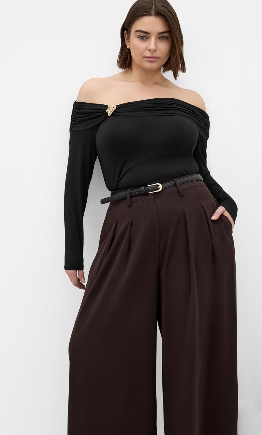 City Chic Plus Size Top - Buckle Off Shoulder Long Sleeve