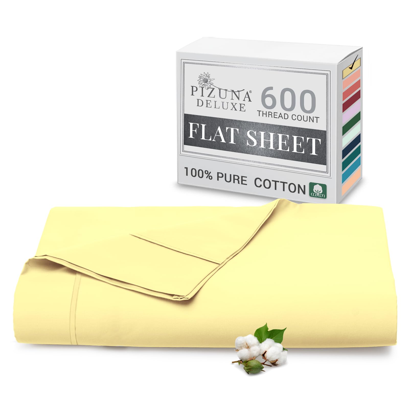 Pizuna Mellow Yellow Pure Combed Cotton Double Flat Sheet 600 Thread Count Long Staple Brushed Cotton Flat Sheets Double, Cool Sateen Weave Flat Sheet Double Bed (Cotton Flat Sheet Double 1 Pc)