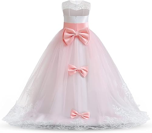 Miniatura 4 de NNJXD - Vestido largo lila de tul para niñas, de princesa, para desfiles, fiestas y graduaciones