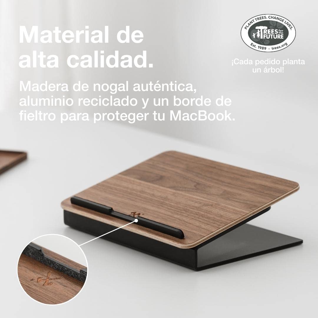 Woodcessories - Soporte Portatil Madera, Compatible con 10'' - 16'', Base Ordenador Portatil Elevado ergonomico (Nogal)
