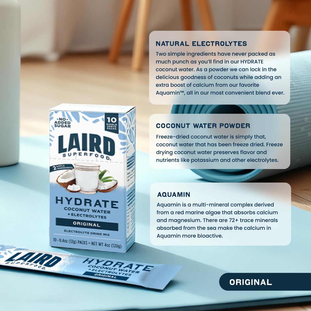 LAIRD SUPERFOOD Original Hydrate Coconut Water 10ct, 0.3 OZ