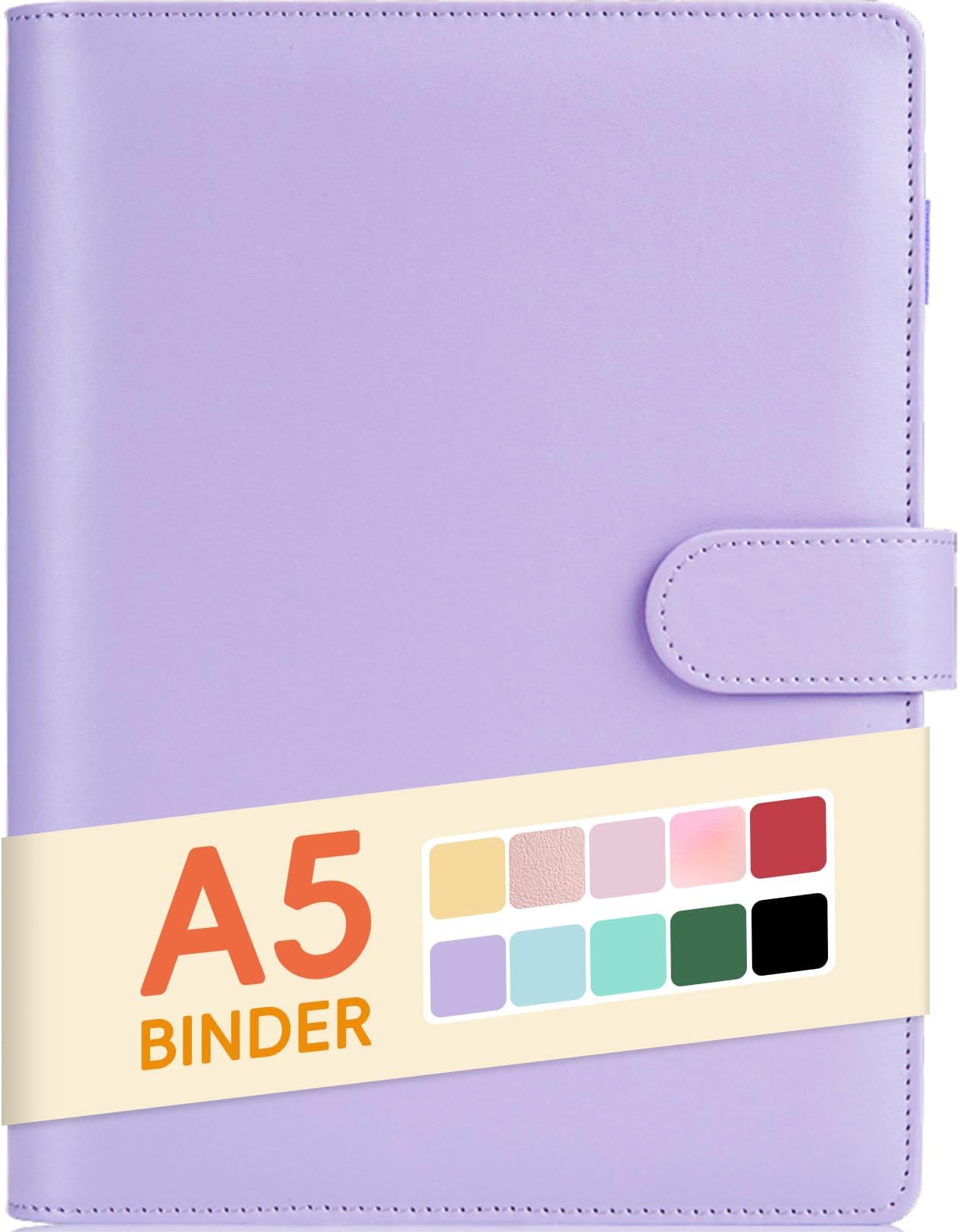 Sooez A5 binder 6 Ring, Refillable Notebook Planner Cover, Small Leather Organizer Empty Binder for Budget,Journal,Photocard Holder,Recipe Book, Aesthetic Loose Leaf Binder with Magnetic Buckle,Purple