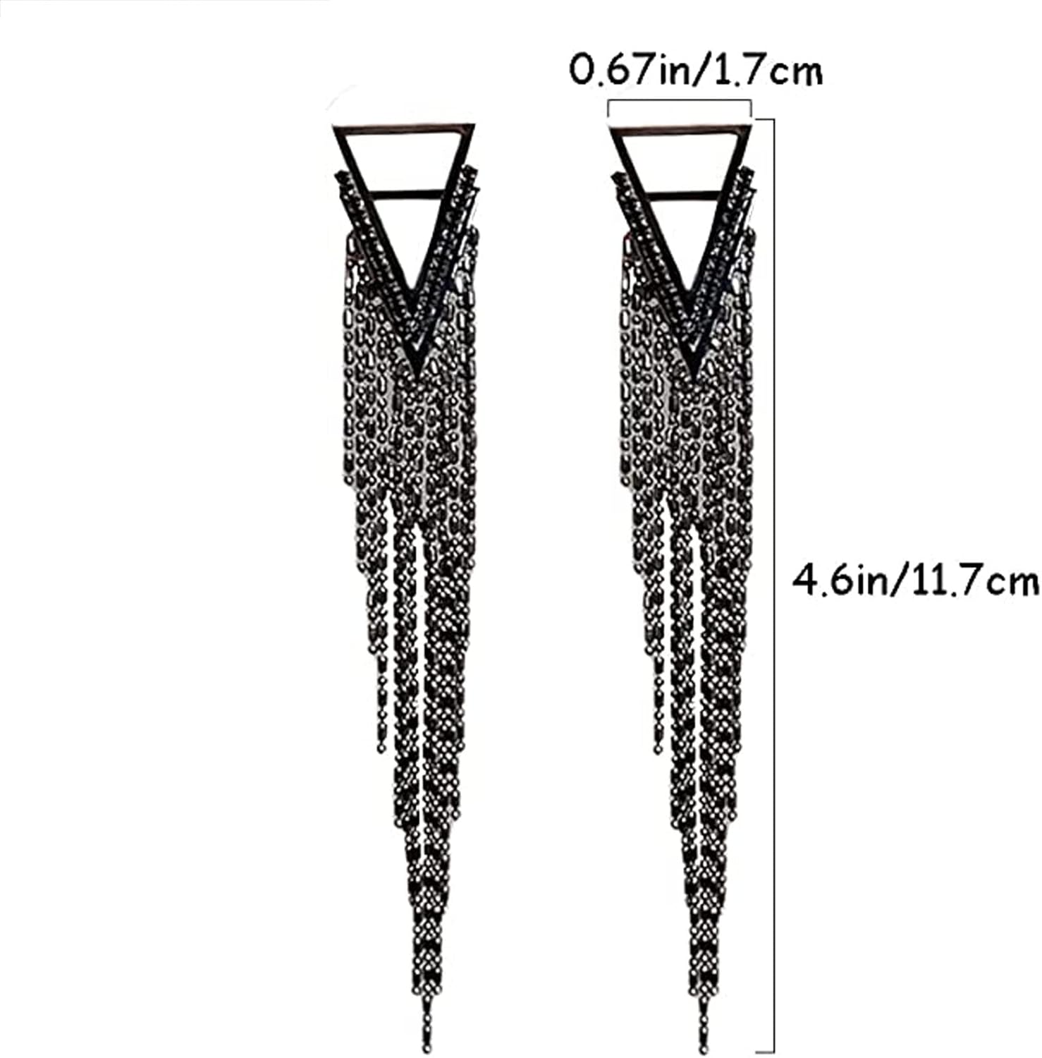 Black Rhinestone Long Tassel Earrings for Women,Crystal Fringe Black Dangle Drop Earrings Zircon Strand Earrings Fashion Exaggeration Black Earrings Jewelry Gifts - Image 2