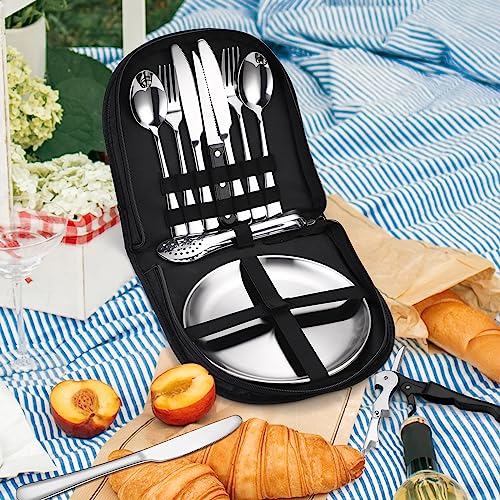 Kit de talheres de acampamento, organizador de talheres, conjunto de piquenique - kit de bagunça de