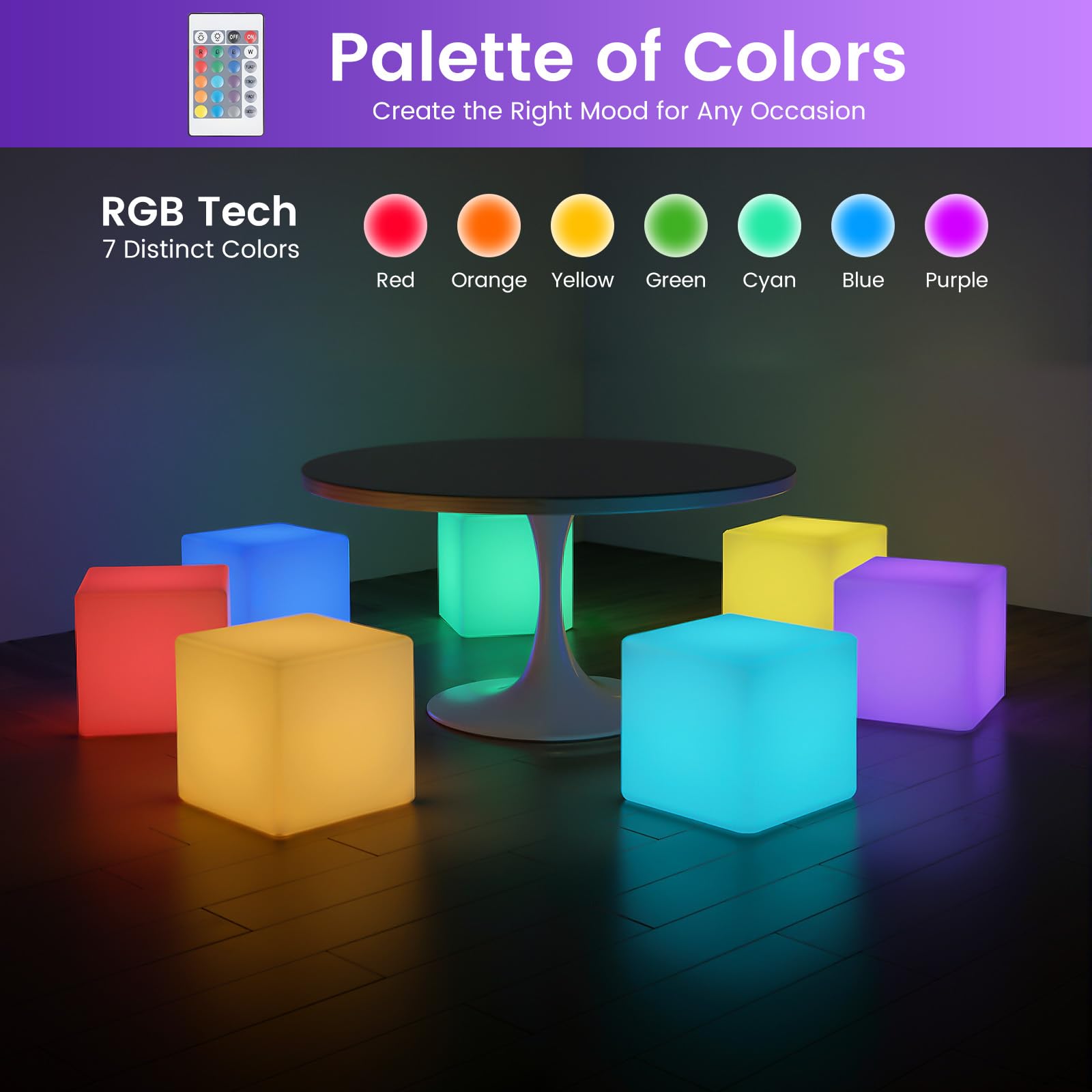 Kostka LED Pierwszorzędny stołek do siedzenia Lampa podłogowa Ławka Świecąca kostka Na zewnątrz Wodoszczelna Kostka do siedzenia Siedem kolorów i jasności RGB Zmiana kolorów Pilot zdalnego sterowania