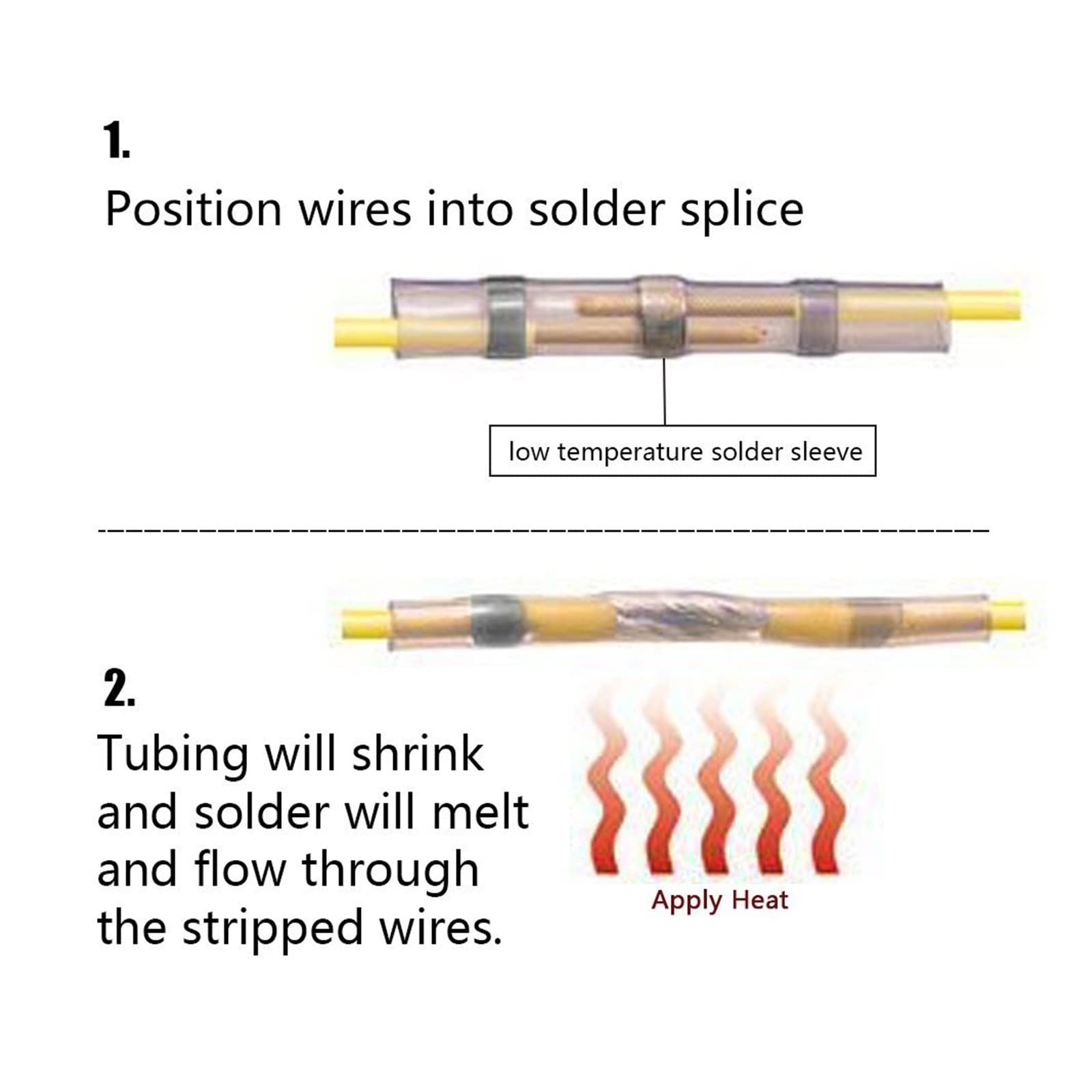 VOREAL 500/100 Uds Conectores de Cable a Tope termorretráctiles Impermeables terminales de Sellado de Soldadura de Cobre estañado Empalme de Manga de contracción térmica Leisurely (Color : Yellow, S