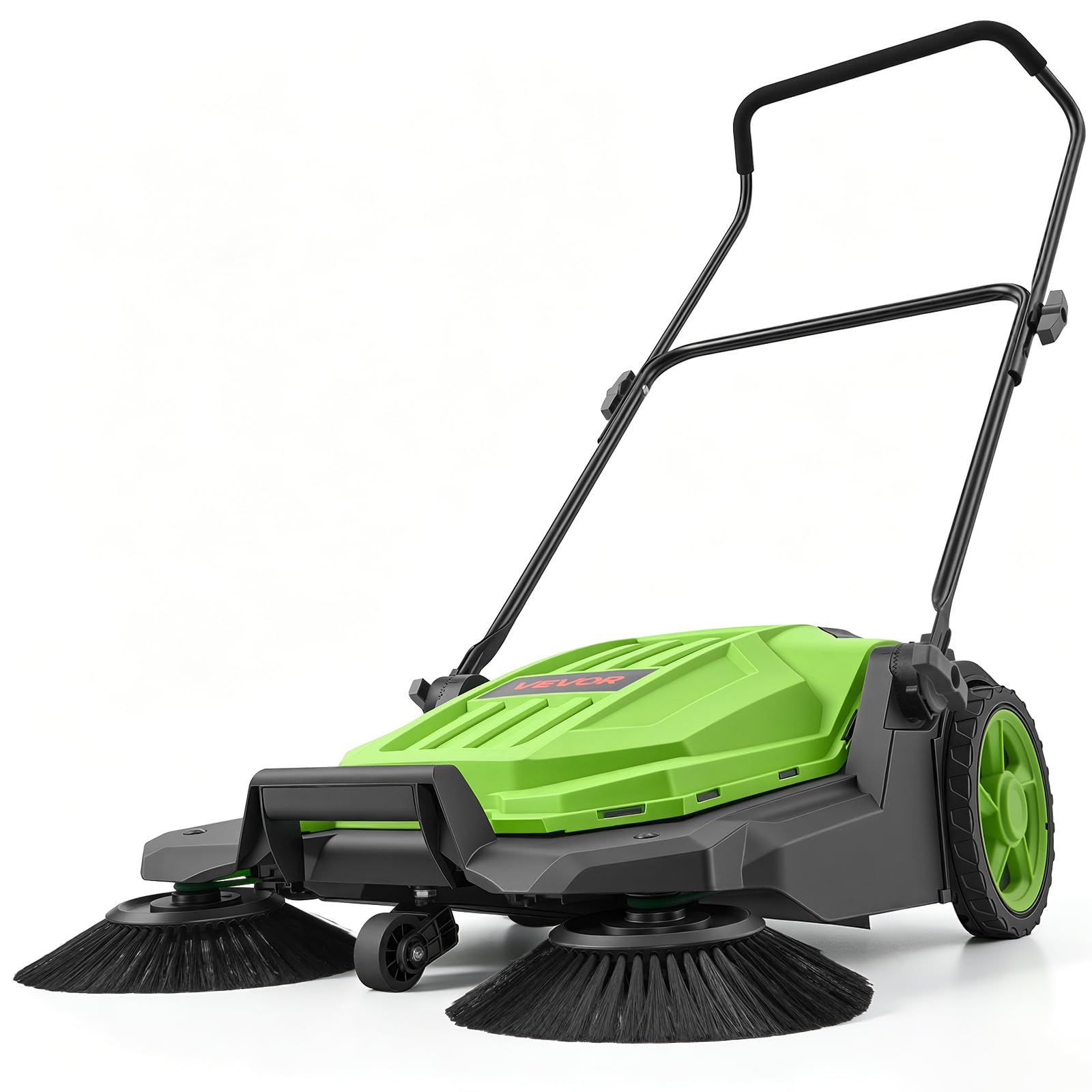 VEVOR Barredora Manual, Ancho de Barrido de 650 mm, Barredora de Empuje sin Cable, con Contenedor de Residuo de 18,9 L, Mango Ergónomico y Ajustable, Limpieza para Jardín Patio Aceras, Color Verde