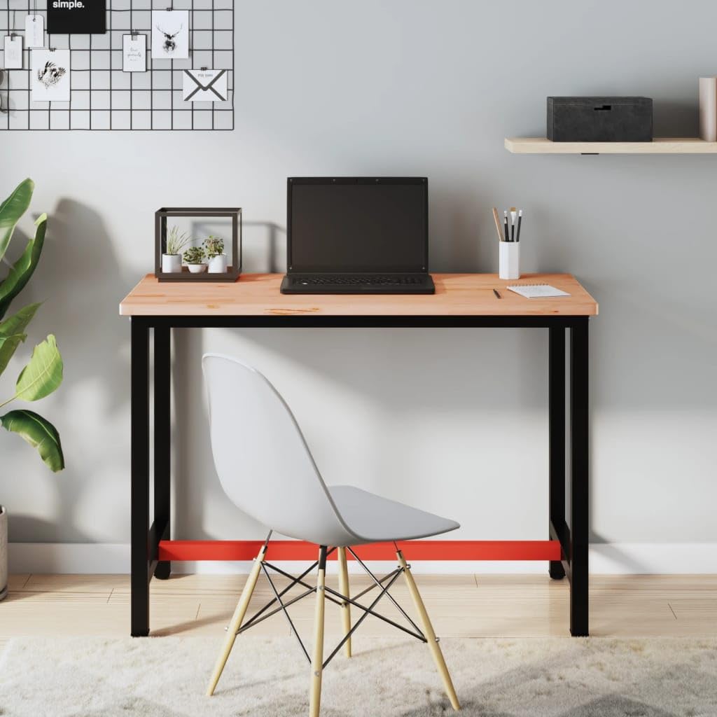 Stół warsztatowy z litego drewna bukowego i malowanego proszkowo metalu, 115 x 55 x 81,5 cm, stabilny stół roboczy z dużą powierzchnią roboczą, do warsztatu, garażu, dla majsterkowiczów i