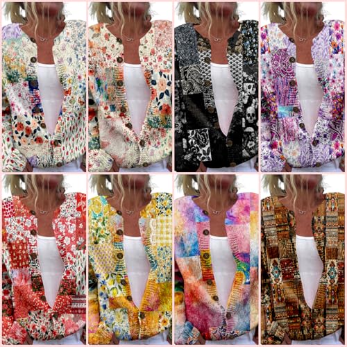Patchwork Fashion Sweaters for Women Fall Warm Button Sweaters Classic Casual Work Holiday Knit Sweater Jackets3