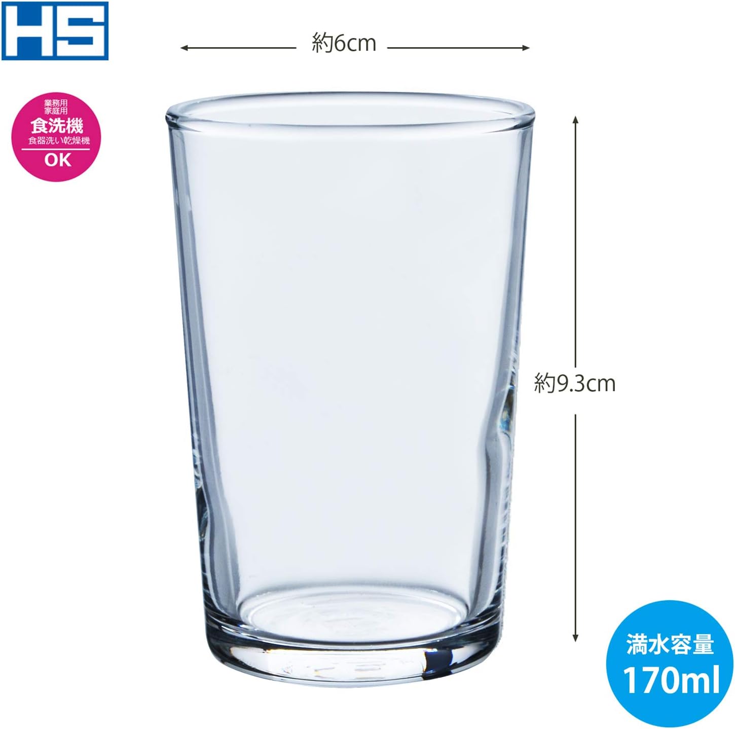 Toyo Sasaki Glass 01106HS Tumbler Glass, HS Tumbler, 6.1 fl oz (170 ml), Set of 6, Father's Day, Glass, Dishwasher Safe, Made in Japan, Shatter-Resistant, Tumbler, Glass, Cup