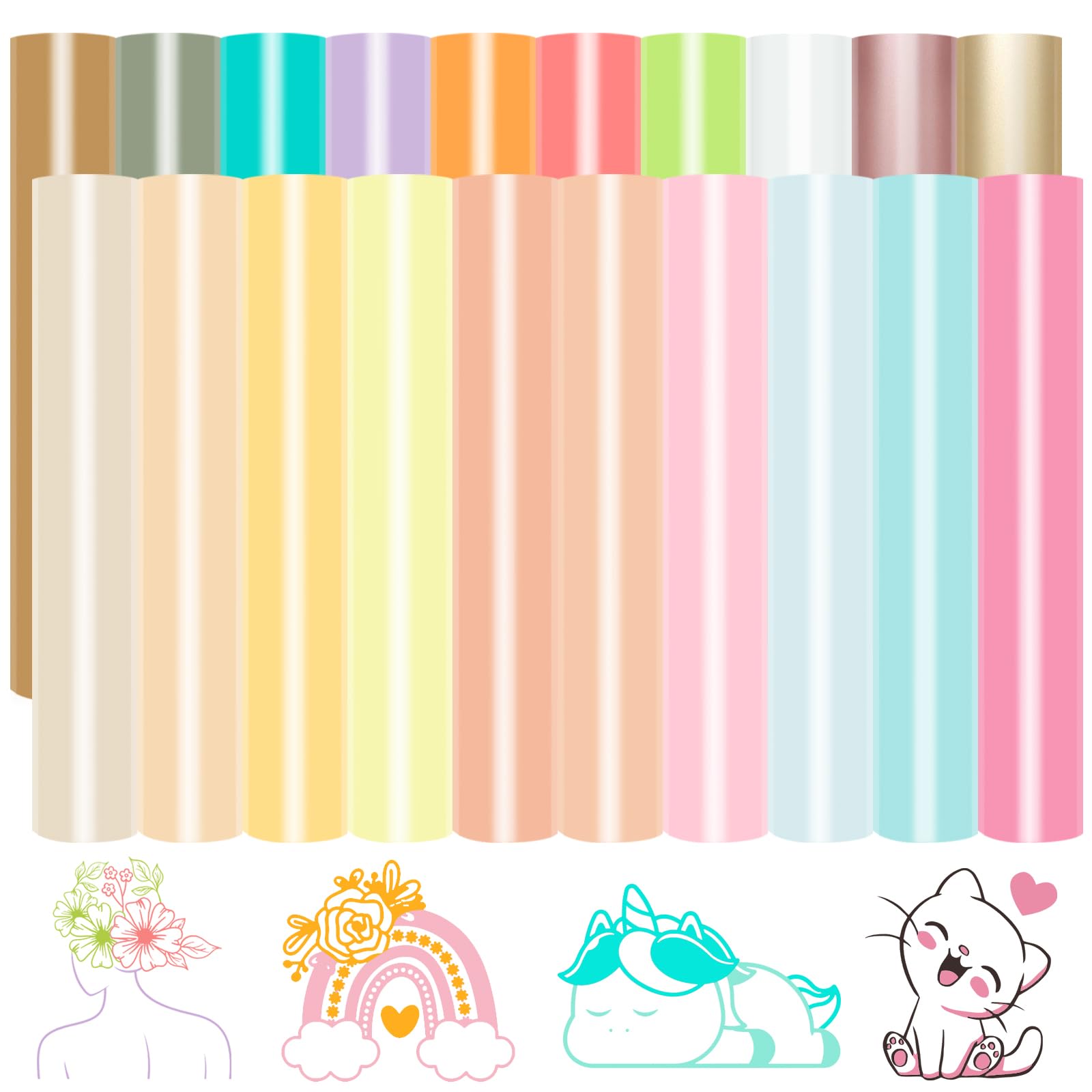 WRAPXPERTPastel HTV 20 Packs Heat Transfer Vinyl Bundle,Boho Color Iron on Vinyl for Clothing 12 X 10in Neutral Tone HTV Pastel Pink/Lilac/Cream Vinyl Sheets