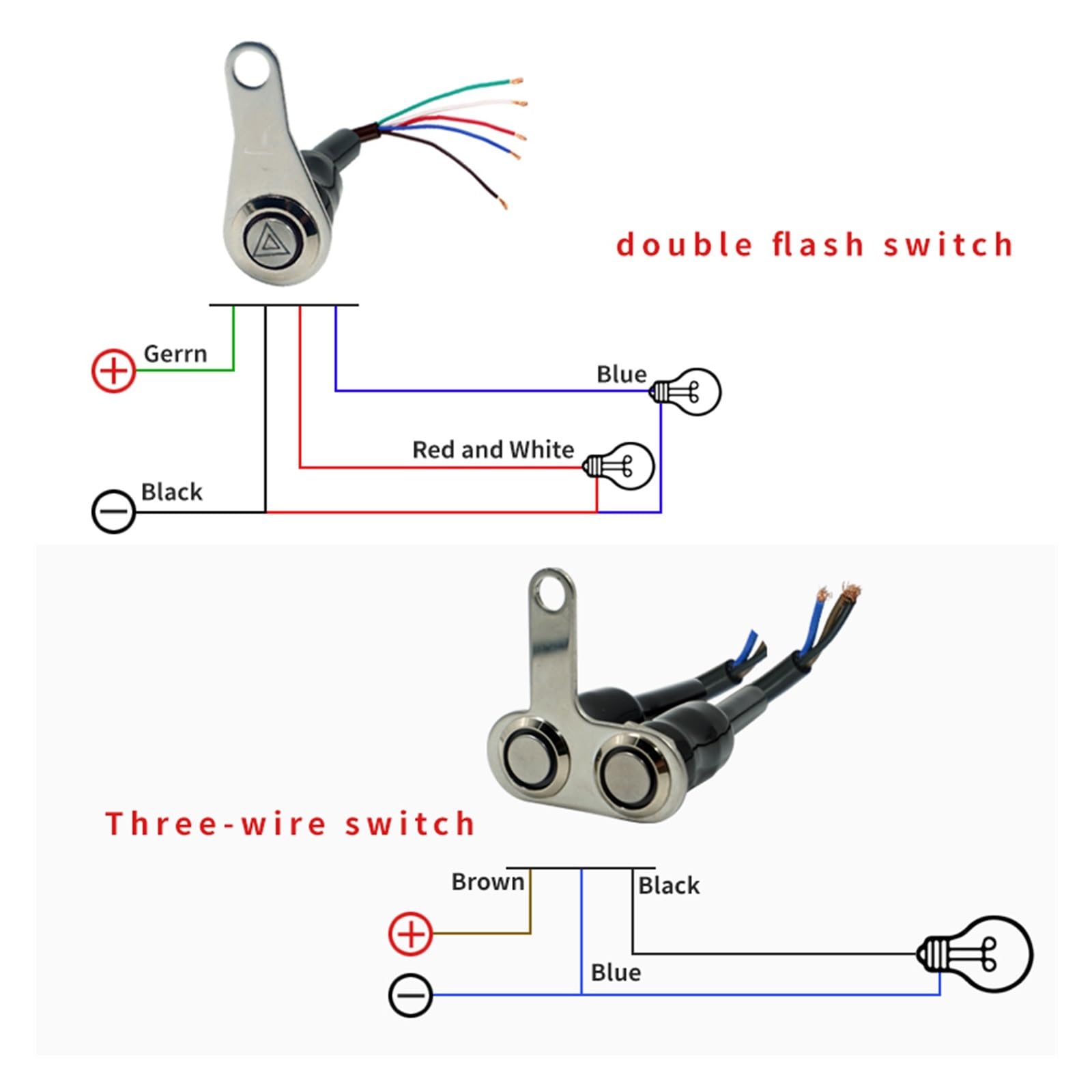 Interrupteur De Guidon De Moto, Interrupteur De Lumière De Moto En Acier Inoxydable 12V Avec Lumière LED Bleue, Étanche Pour GM Rétro