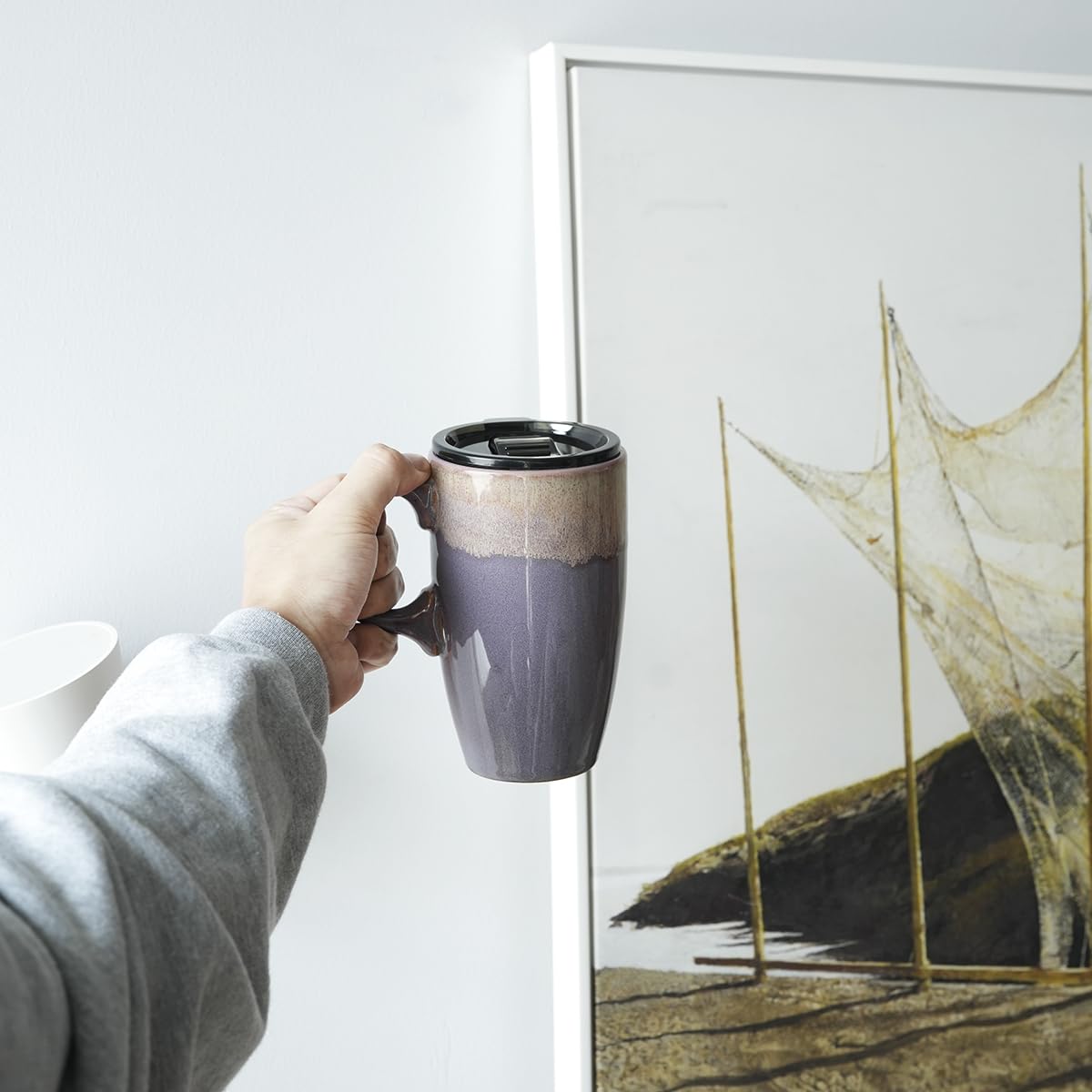 Amazon.com | Bosmarlin Ceramic Travel Coffee Mug with Handle and