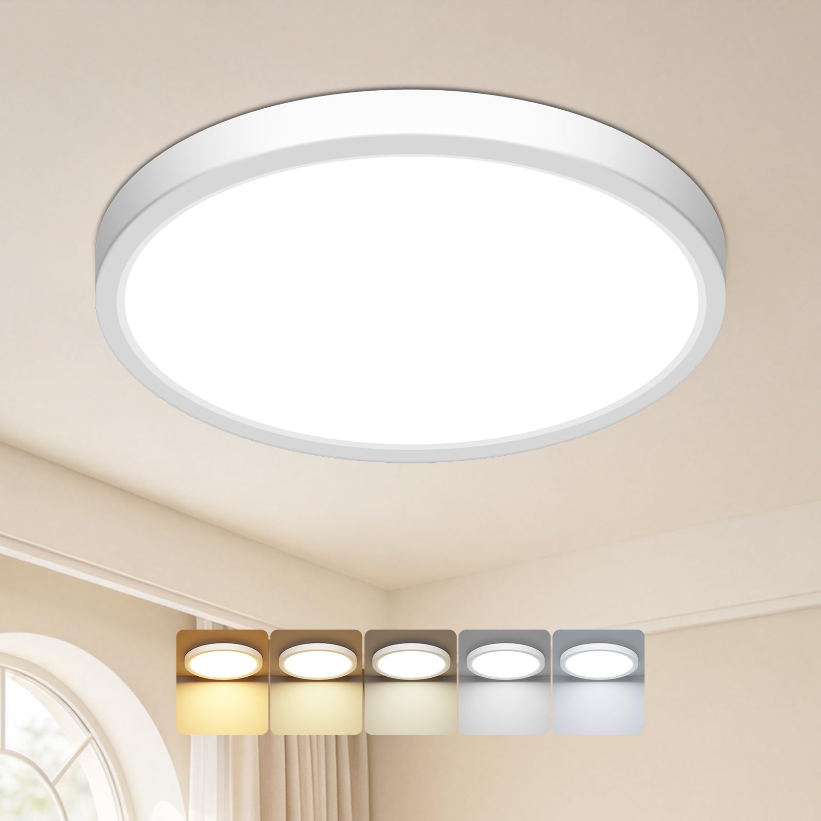 slochi Deckenlampe LED Deckenleuchte Flach, Rund 18cm 5 Farben 3000-6500K | 15W 1500LM Wasserfest Badezimmer Lampe Decke,Ultradünne Deckenlampen Badlampe für Flur Keller Küche Vorzimmer Abstellraum