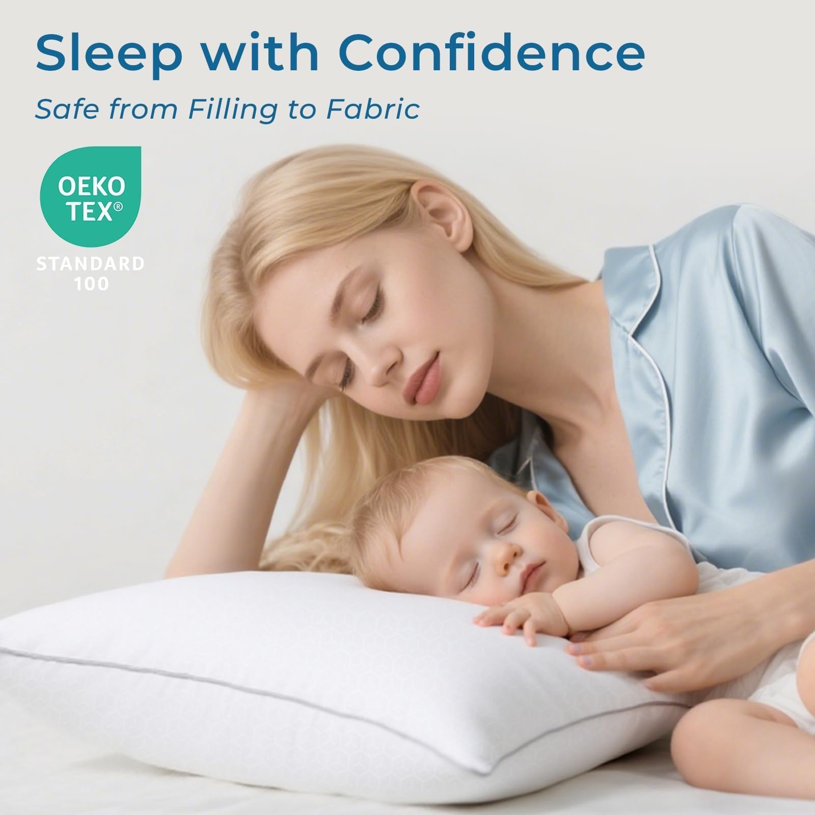 Sasttie Firm Standard Pillows Set of 2, Full Size Bed Pillows for Side, Back, and Stomach Sleepers - Oeko-Tex Certified Supportive Down Alternative Plump Filling - Hotel Quality and Machine Washable