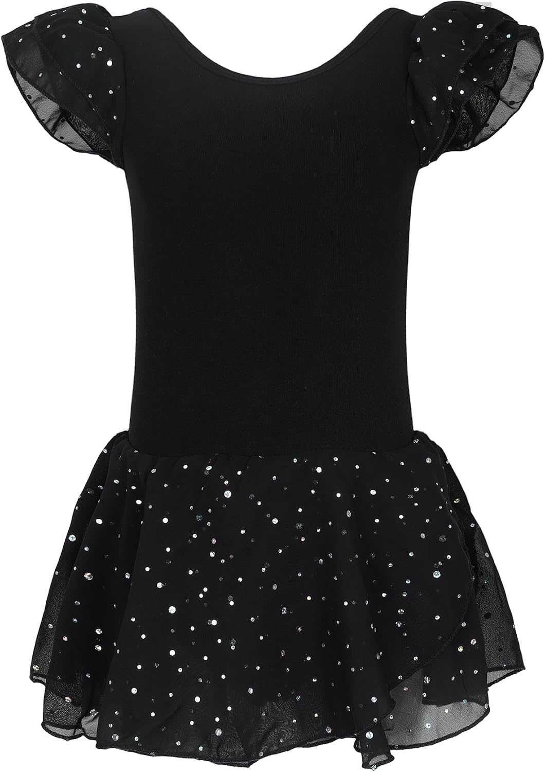 Toddler Girls Ballet Leotard Dress with Ruffle Sleeve & Hollow Back, Glitter Tutu for Class