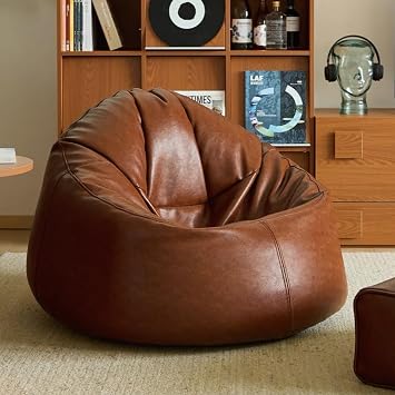 Bean Bag Chairs CoverNo FillerPU Faux Leather Bean Bag Cover Luxury Single Lazy Sofa Cover BeanBag Pouf Chair Lazy Armchair Couch Floor Seating Living Room FurnitureDoudou middle-aged brown