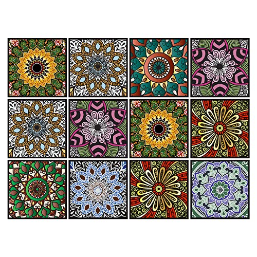 Mandala Decorative Tile Stickers Set 12 Units 6X6 Inches, Peel And Stick Self Adhesive Removable Stickers For Kitchen Backsplash ,Furniture,Staircase,Stick On Tiles #TOP5