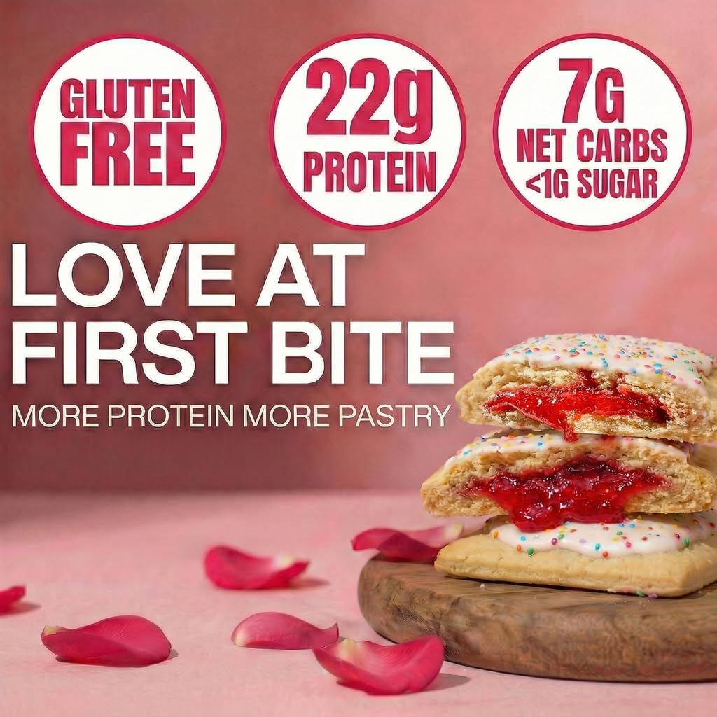 Legendary Foods 22g Protein Pastry 0g Added Sugar, Low Carb, Gluten Conscious, Keto Snack, Ideal for Glucose Management, Includes Whey Protein Isolate, 8 Pack Frosted Strawberry