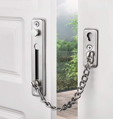 KAFENDA Cerradura de cadena de seguridad para puerta de puerta resistente, para puerta interior, cerradura de puerta de hotel de acero inoxidable
