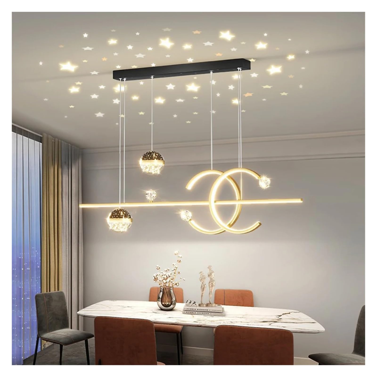 Lustre salle à manger style nordique noir et doré | Lampe table longue luminaire suspendu - 4
