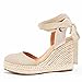 Ermonn Womens Espadrilles Wedge Sandals Platform Closed Toe Ankle Strap Lace Up Slingback Summer Shoes Nude