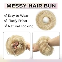 Vista 4 de isheeny Moño de Cabello Humano 100%, Moño Desordenado Pieza de Cabello Extensiones de Cabello Humano Real Moño de Cabello Rizado Natural Piezas