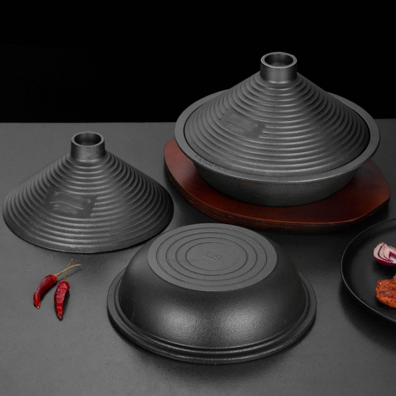 Marokkanischer Tajine-Topf Mit Tablett – Gusseisen, Antihaftbeschichtet, Induktionsgeeignet, Unverzichtbar Für Die Küche Für Gasherde, Konischer Deckel Für Geschmackvolles Kochen(Size:28cm)