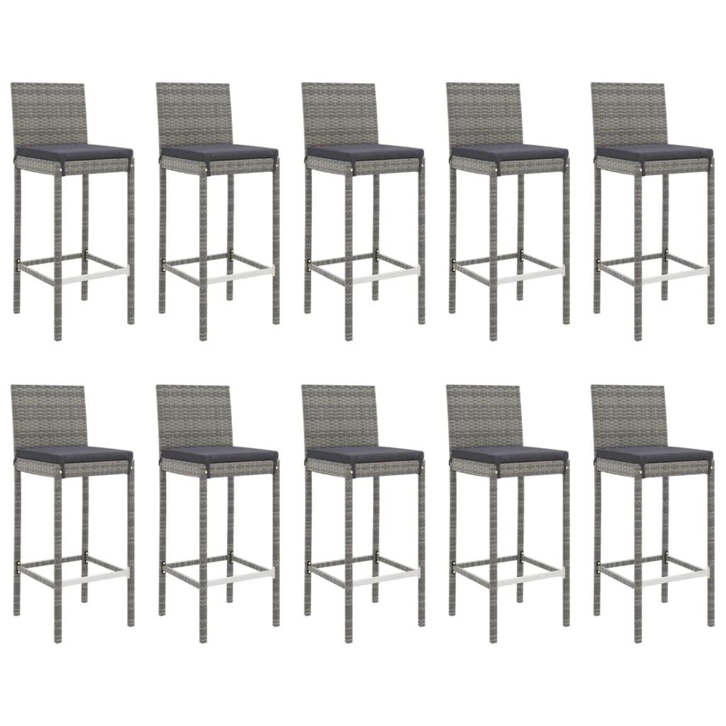 vidaXL Ensemble de Bar de Jardin 11 pcs avec Coussins Gris Poly rotin, Ensemble de Table de Bar, Table et Chaise de Bar, Ensemble Table de Bar et Tabouret