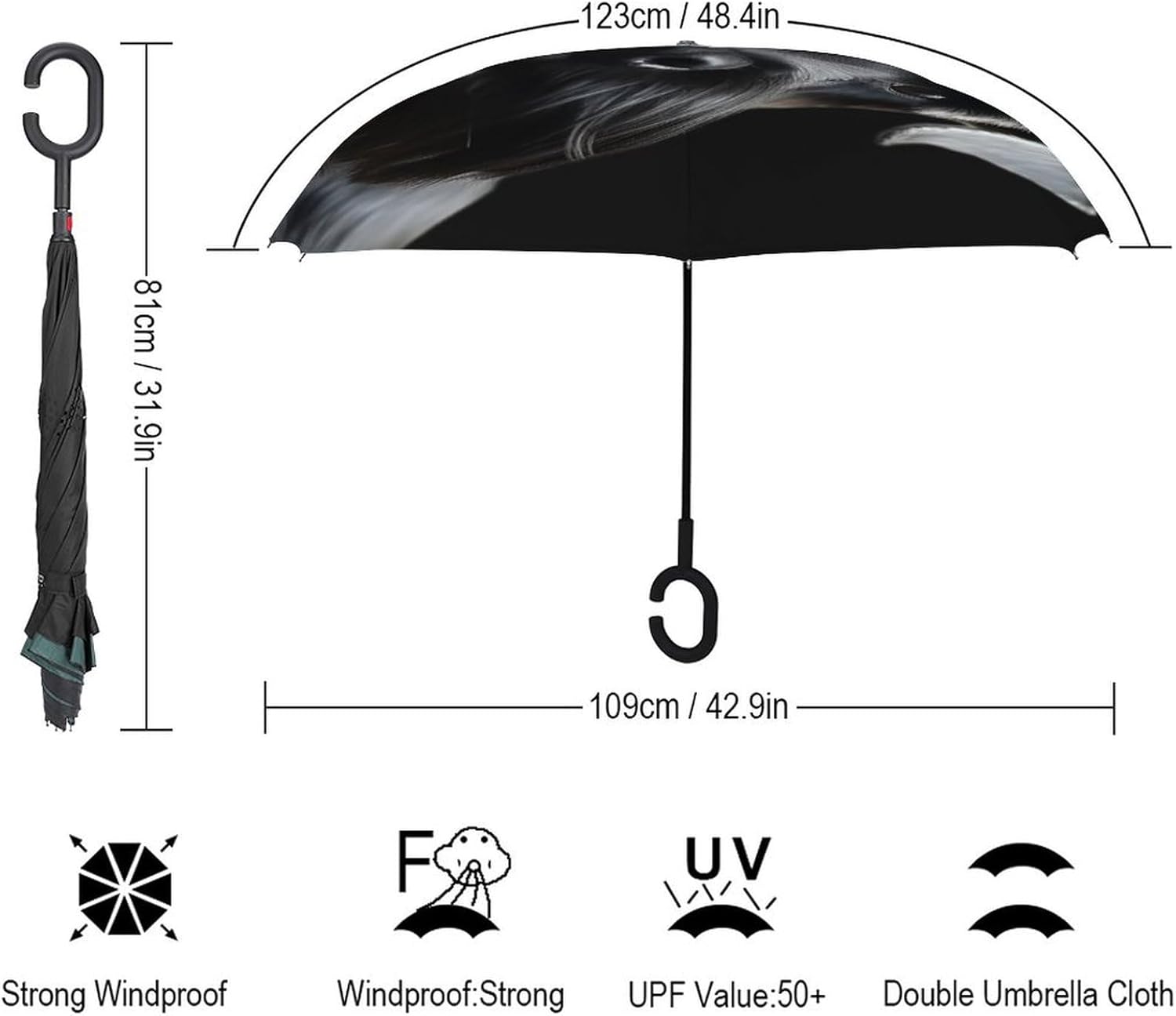Car Umbrella Black Schnauzer Dog Printed Reverse Folding Umbrella Ventilated Windproof And Waterproof Golf Umbrella with C-shaped Handle