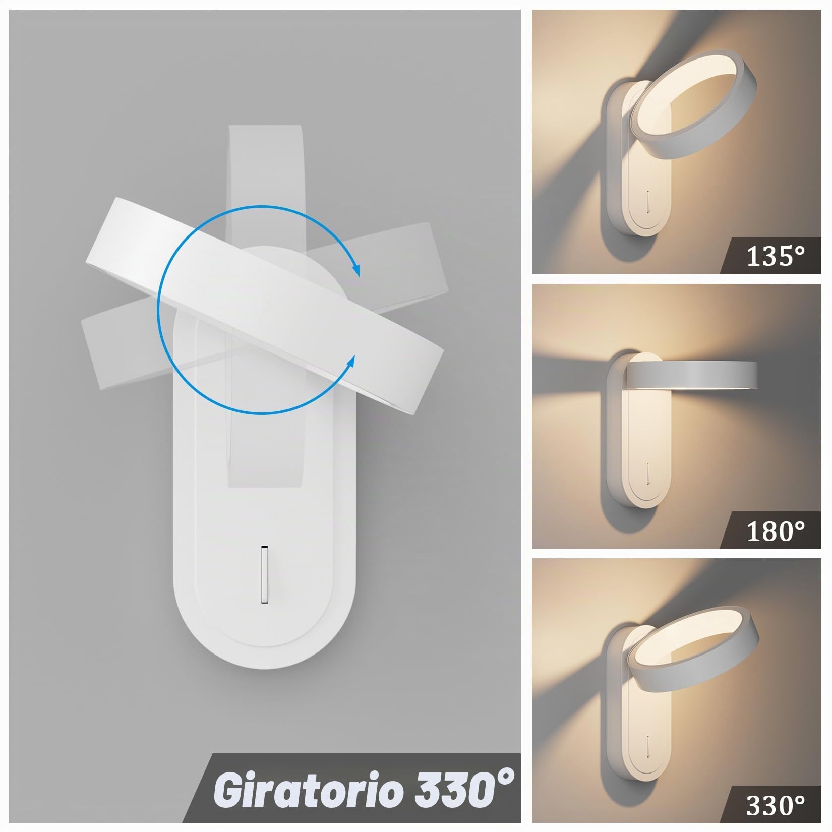 Klighten Aplique de pared Interior 5W con Interruptor 3000K/4000K, Blanco
