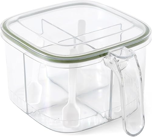 Miniatura 1 de Caja de condimentos con 4 compartimentos con tapa y 4 cucharas de servir, maceta transparente para especias y condimentos, contenedor de cocina,