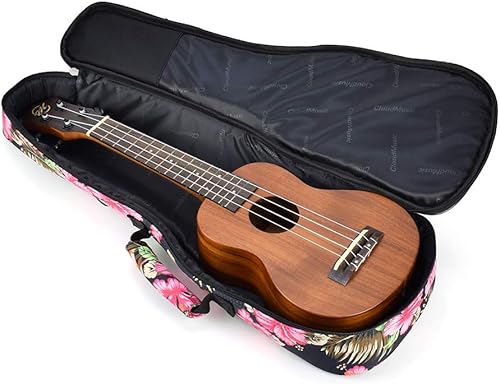 Miniatura 33 de CLOUDMUSIC Funda para ukelele - Mochila acolchada para soprano de 21 pulgadas (soprano, bordado de flores de pavo real azul)